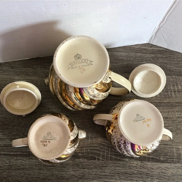 1940s Sadler England Gold Chintz Swirl Tea Set - Picture 3 of 13